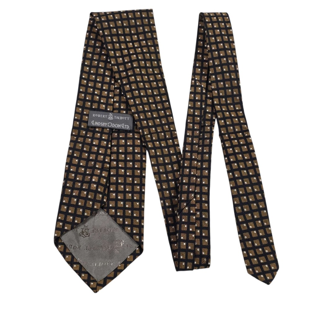 ROBERT TALBOTT & Lindsay Odom Mens Silk Estate‎ Necktie Patterned Black Gold